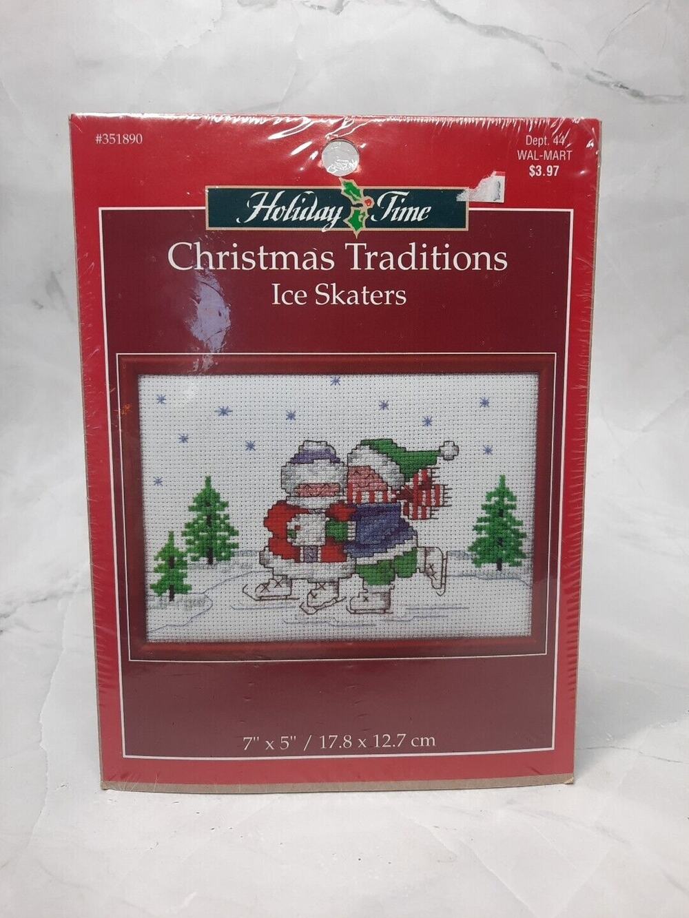 Leisure Arts Christmas Traditions Counted Cross Stitch Kit Ice Skaters 7x5